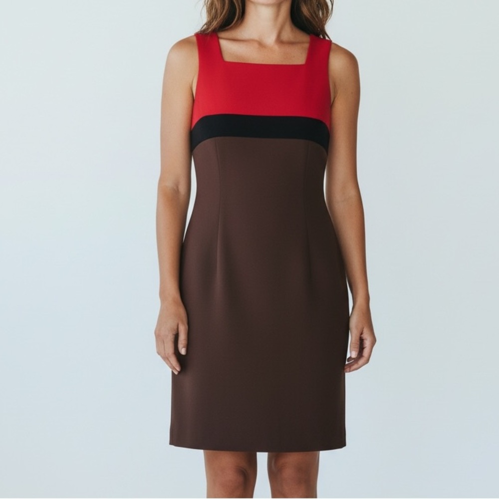 Nicole Miller Elegant Pink and Brown Sleeveless Dress